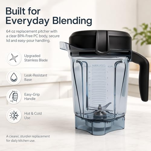 64oz Low-Profile Blender Pitcher Compatible with 5200/7500/5000/6300 Series BPA-Free
