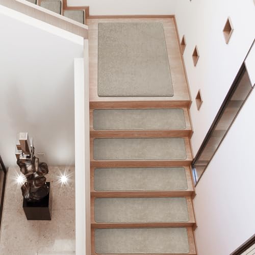 PURE ERA Cream Gray 8x30 Inch Carpet Stair Treads 14 Pcs Non-Slip Home Decor