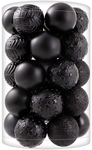 34ct Black Mini Christmas Ball Ornaments Shatterproof Plastic Tree