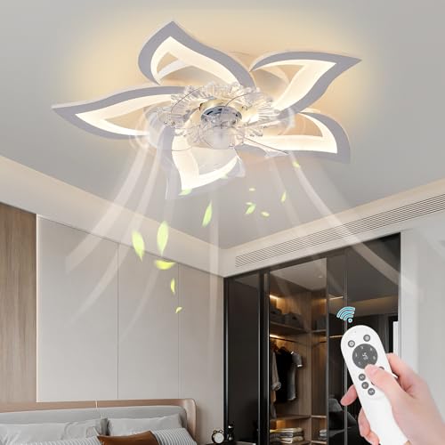 White Modern Dimmable Flower Shape Ceiling Fan with Lights Remote & App Control
