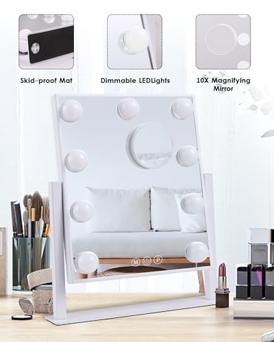 White Lighted Makeup Mirror with 9 LED Bulbs, 14.1" x 11.8" Vanity Mirror with Lights