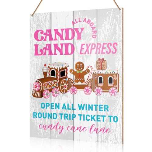 Christmas Decorations Hanging Sign, Christmas Bakery Decor Rustic Gingerbread Holiday Decorations Xmas Wooden Wall Sign, Candy Land Express