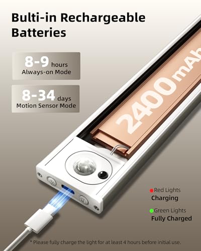 AMETHEUS 12-inch Rechargeable Motion Sensor Under Cabinet LED Light - Dimmable, 3 Color Temps, Remote, Indoor Use (6 Pack)