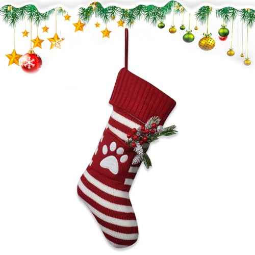 Large Christmas Stockings Xmas Fireplace Hanging Stockings Burgundy Red Knit Stocking White Stripes Stockings Gift Holding Bag for Home Christmas Decorations Party Favor Supplies