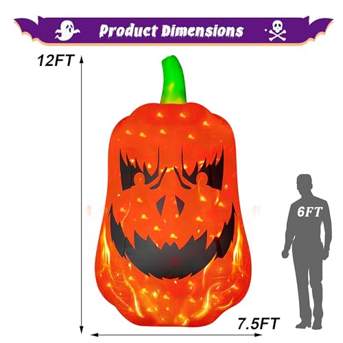 12FT Inflatable Jack O'Lantern Pumpkin Halloween Yard Decor with LED Lights