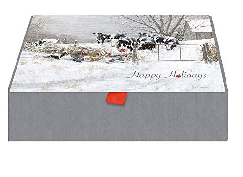 Farmhouse Christmas Cards Set of 14 - Snowy Cow & Kids Holiday Greeting Cards