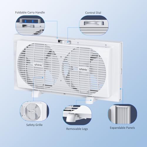 Dual Window Fan 9-inch Powerful Cooling Adjustable Width Reversible Airflow