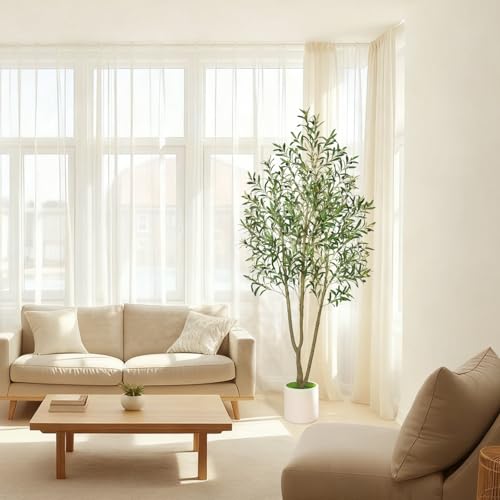 Timoo Faux Olive Tree 7FT Tall Trees Artificial Indoor with White