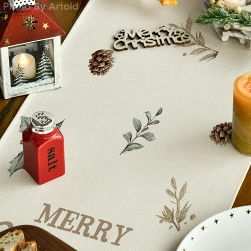 Artoid Mode 13x90 Inch Xmas Table Runner Beige | Holiday Home Party Decor