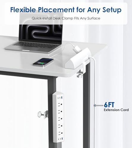 Jgstkcity Desk Clamp Power Strip with 5 Outlets & 6 USB Ports - 40W White