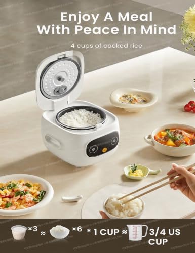 COMFEE' Mini Rice Cooker 2-Cup Capacity with 6 Cooking Functions, Fast & Easy