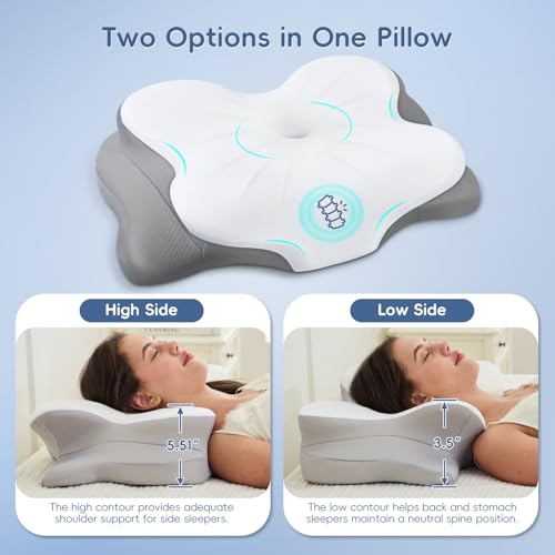 Cervical Neck Pillow with Dual Height Memory Foam - White, Ergonomic Support
