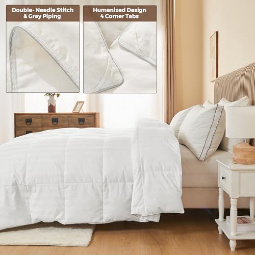 All Season White Stripe Goose Feather Down Comforter - Full/Queen 90x90"