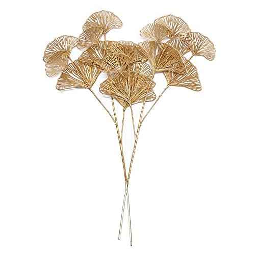 PASYOU Artificial Plants for Christmas Decor, Golden Plastic Grass Fake Shrubs Apricot Leaves Indoor Outdoor Home Garden Party Hotel Verandah Wedding Event Faux DIY Decoration - 26.8 Inch Gold 2 Pack