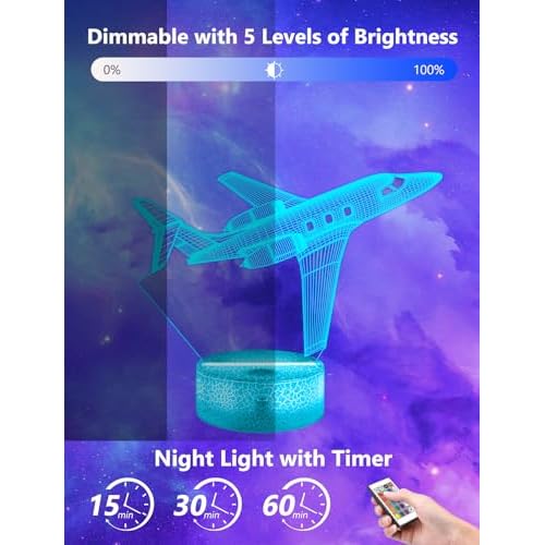 FULLOSUN Airplane Gift, Plane Night Light, Pilot Lamp with Remote Control 16 Colors Changeable Kids Room Lighting Creative Boys Aircraft Pilot Gift Holiday Xmas Decoration