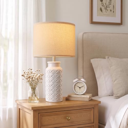 Innqoo 22.6" Dimmable Ceramic Table Lamps Set of 2 with Remote - Geige&White