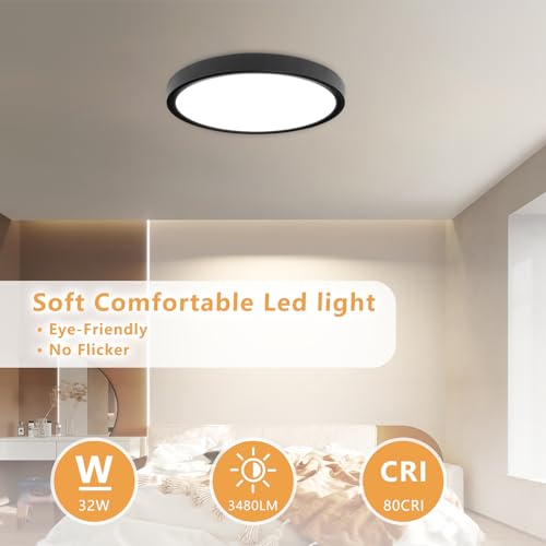 OFFIY 4-Pack 15.8 Inch Black LED Flush Mount Ceiling Lights 32W 3480LM Adjustable CCT