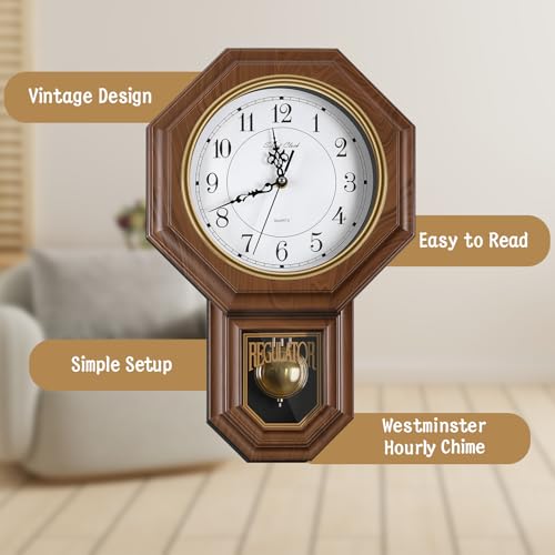 Pendulum Wall Clock - Imitation Wood Plastic Regulator Brown - Classic Design
