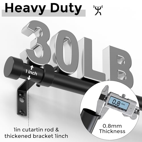 VOIIY 2-Pack Adjustable Heavy Duty Curtain Rods 36-88 Inch Black for Windows