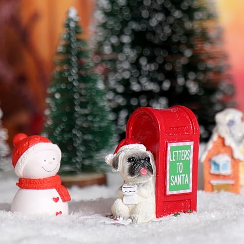 Christmas Village Accessories Ornaments Resin Puppy Read Letters from Santa Christmas Village Sets Decoration for Xmas Festival Holiday