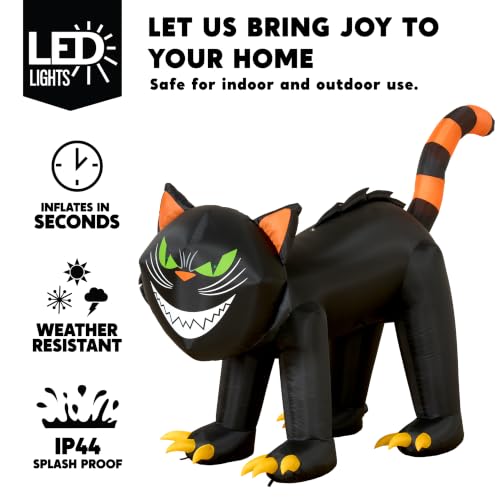 7 Ft Halloween Inflatable Black Cat with Moving Head & LED Green Eyes Outdoor Yard Decoration