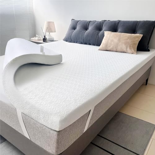 Airensky Full Size 3 Inch Gel Memory Foam Mattress Topper - Cooling, High Density, White Cover