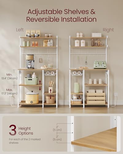 VASAGLE Kitchen Baker's Rack with Power Outlet, 35.4W x 65.2H, Golden Oak + Cloud White