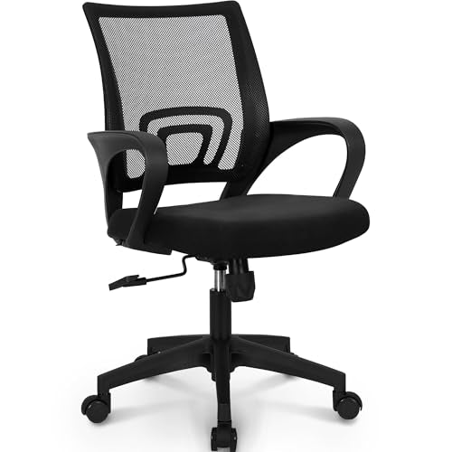 Ergonomic Mesh Office Chair Black - Adjustable Mid-Back Desk Seating