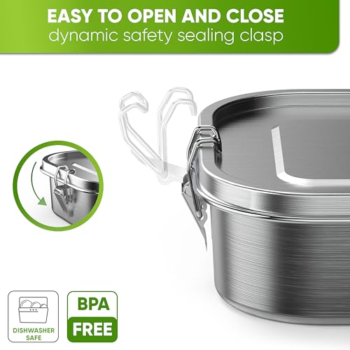 27oz Stainless Steel Leak-Proof Bento Lunch Box with 3 Compartments - Silver
