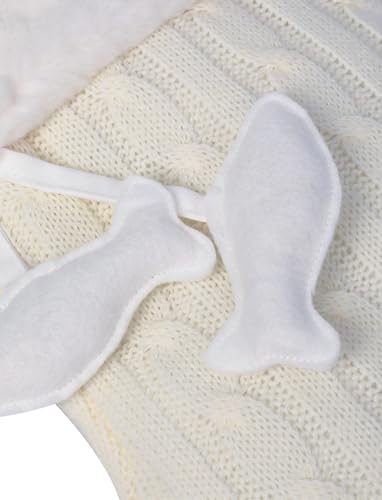 E-FirstFeeling Knit Cat Paw Christmas Stocking with Faux Fur Cuff - White, Large Holiday Decor