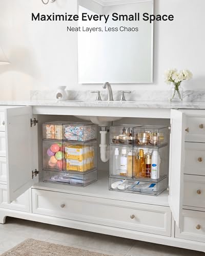Vtopmart Stackable Acrylic Storage Drawers Set of 5 with Small, High & Wide Bins