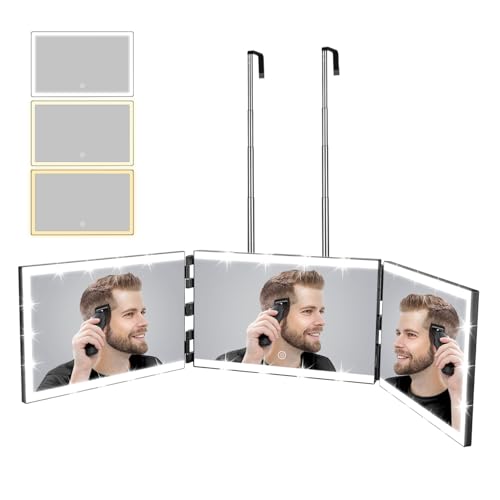 XIGETRAIL Rechargeable 3 Way Mirror for Hair Cutting with 8 Light
