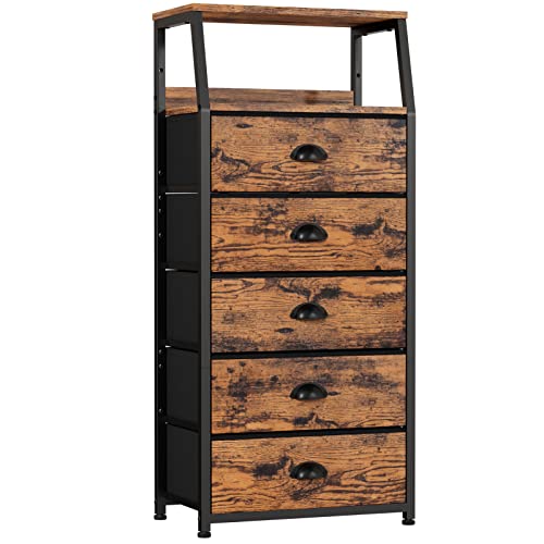 Rustic Brown 5-Drawer Dresser for Bedroom & Storage - Modern Chest