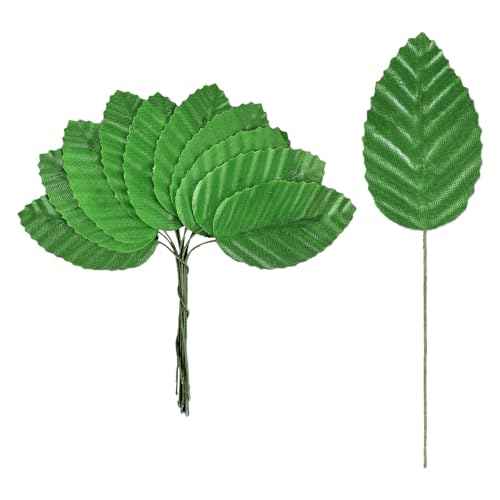 TIESOME 200 PCS Green Leaves for Crafts, Lifelike Artificial Leaves Faux Wired Single Leaf Fake Rose Wire Crafts Leaf for Corsage Bouquet Wreaths Garlands Party Wedding Christmas Decorations