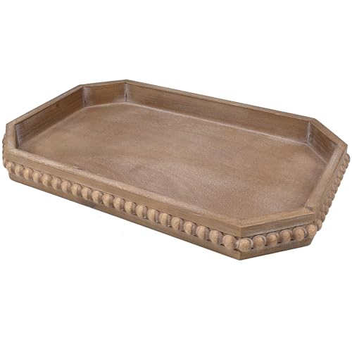 Rustic Wooden Serving Tray with Beads - Farmhouse Brown, 15.7 x 10.2 inches Variation of Brown-c8