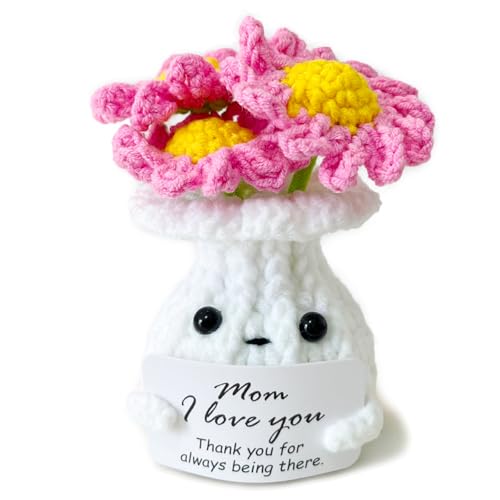 I Love You Mom Crochet Flower Gift with Thank You Card - Handmade Mom Decor