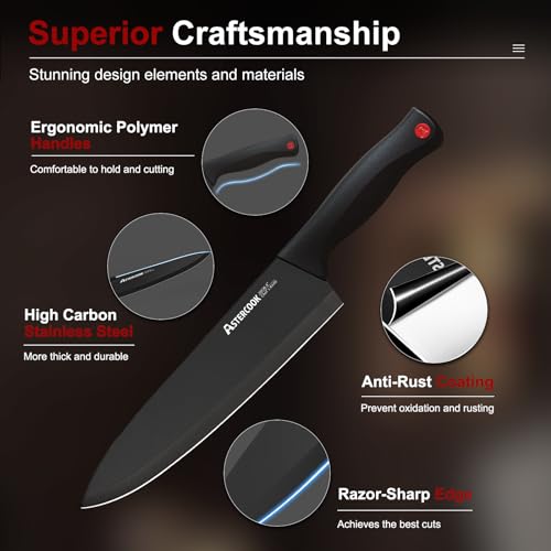 Astercook 15-Piece German Stainless Steel Knife Set with Block & Sharpener