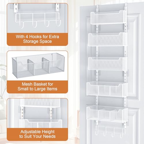 VyGrow White Over The Door Organizer 5-Tier Metal Hanging Storage Baskets
