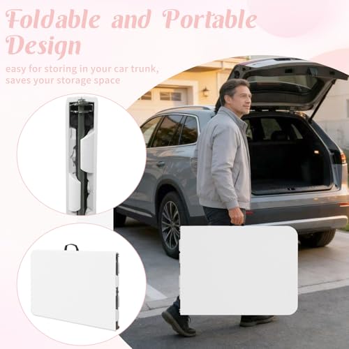 Fivenl 6ft Foldable Plastic Table 2 Pack White Portable Camping & Party Table