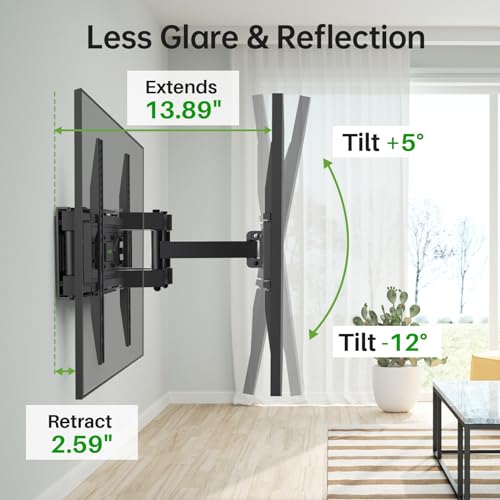 Full Motion TV Wall Mount for 32-70 Inch TVs up to 99 lbs - Swivel & Tilt, Dual Arms, VESA 400x400mm, Fits 12/16 Inch Wood Studs - Variation of 32-70 inch, 99 lb
