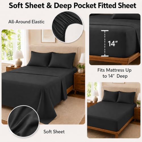 Velorose King Size Black Comforter Set 7 Pieces Bed in a Bag, All-Season Bedding