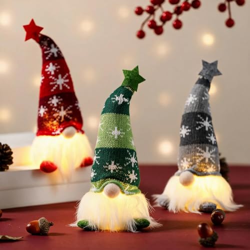 Set of 3 Nordic Gnome Christmas Decorations | Plush Tomte Elf for Tiered Tray