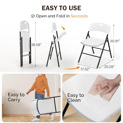 6 Pack Folding Plastic Chairs - Portable Indoor Outdoor Seating, 350 lbs Capacity, White Variation
