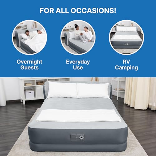 SleepLux Queen ToughGuard Air Mattress with Headboard and Built-in Pump