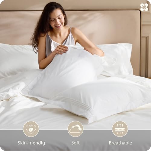Bedsure Queen 100% Cotton Percale Duvet Cover Set White Rope Weave - Hotel Style