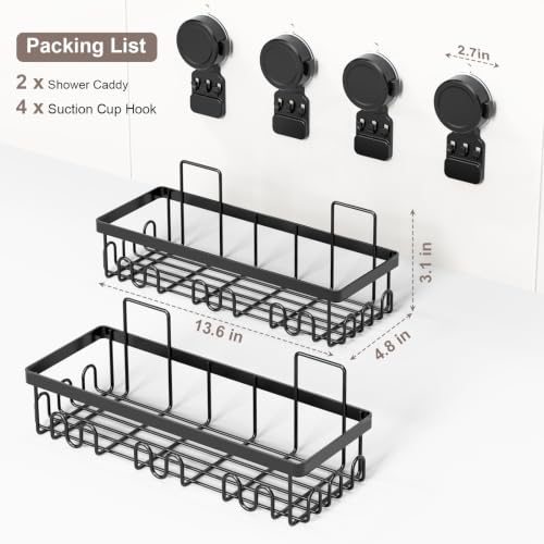 JOTPE Shower Caddy Suction Cup No Drill Bath Shelves 2 Pack - Black / Regular Set