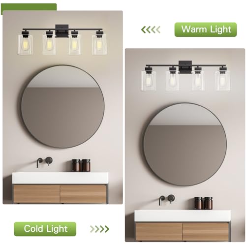 Espird 4-Light Matte Black Bathroom Vanity Light Fixture - Square Design, UL Certified, Over Mirror Farmhouse Lighting, Black