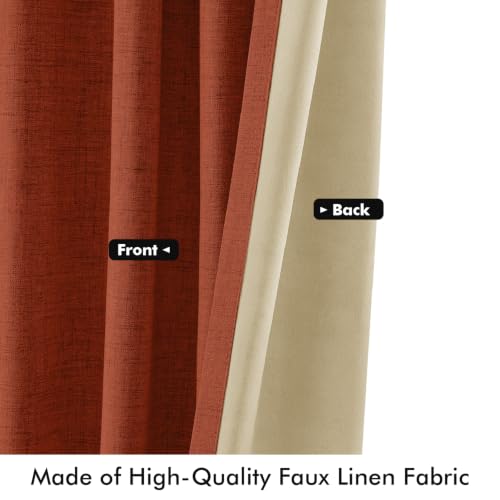 Blackout Linen Curtains 42 x 84 Inches - Burnt Orange, 2 Panels - Fall Collection