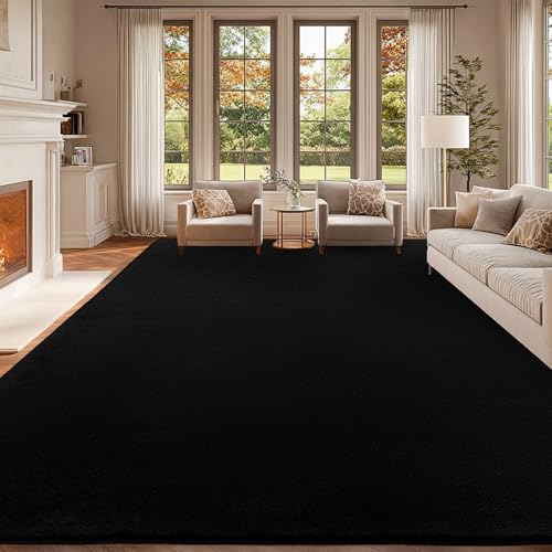 qulint Black Rug for Living Room, 8x10 Area Rugs Bedroom Soft Non Slip