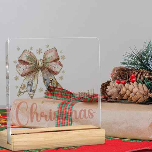 Funny Days Till Christmas Countdown Sign Christmas Countdown Calendar Acrylic Decor Xmas Vacation Sign Jesus Christian Coquette Bow 4 x 4 Inch